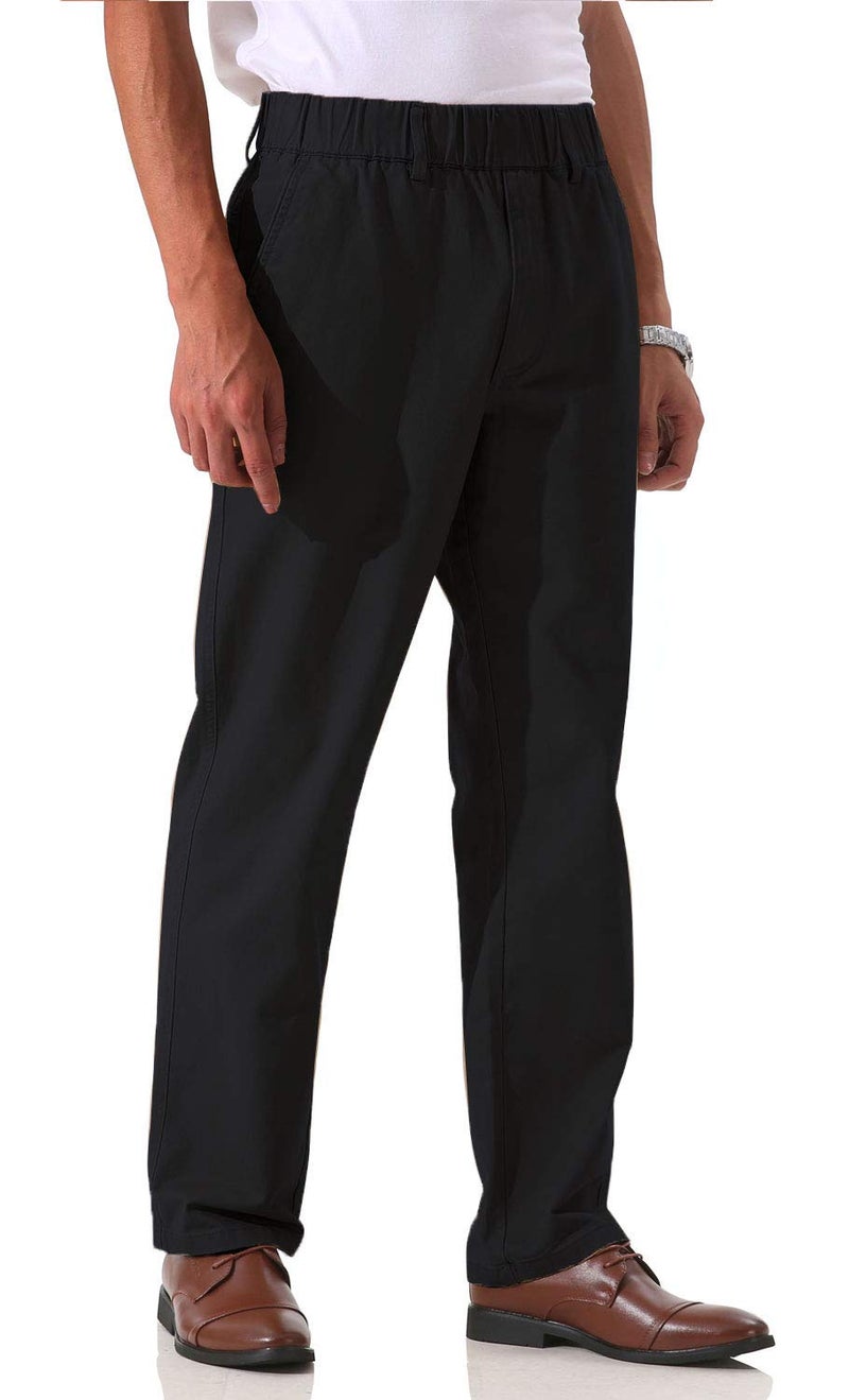 Soojun Men's Cotton Relaxed Fit Full Elastic Waist Twill Pants, Black, 38W x 30L - Image 2